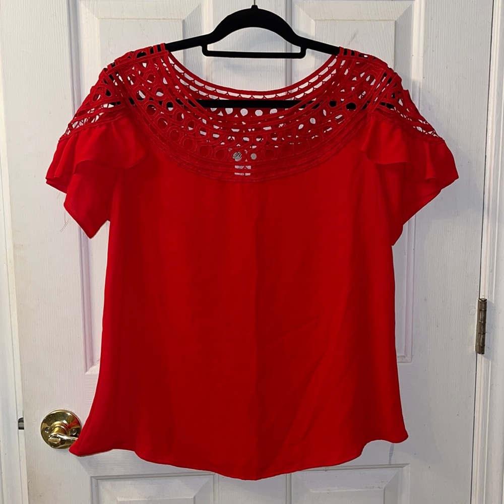 NWOT Red Blouse w/ Lace Openweave